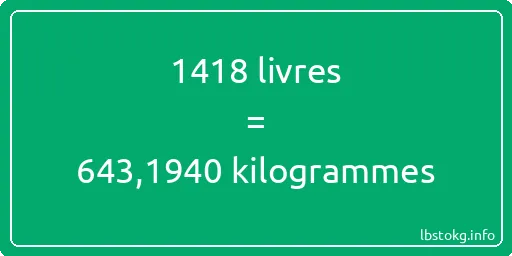 1418 lbs à kg - 1418 livres aux kilogrammes