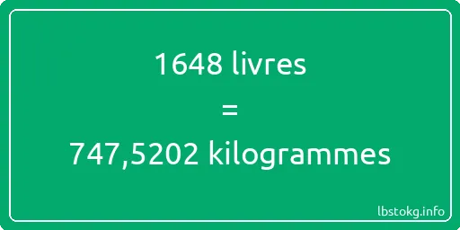 1648 lbs à kg - 1648 livres aux kilogrammes