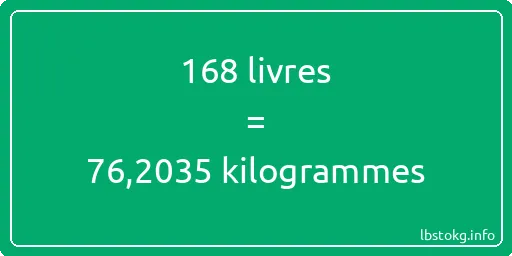 168 lbs à kg - 168 livres aux kilogrammes