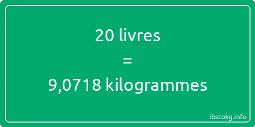 20 lbs à kg - 20 livres aux kilogrammes