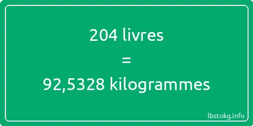 204 lbs à kg - 204 livres aux kilogrammes