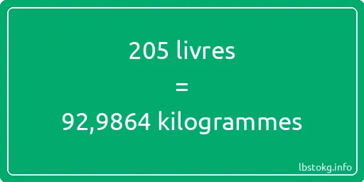 205 lbs à kg - 205 livres aux kilogrammes