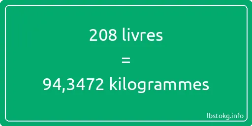 208 lbs à kg - 208 livres aux kilogrammes