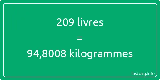 209 lbs à kg - 209 livres aux kilogrammes