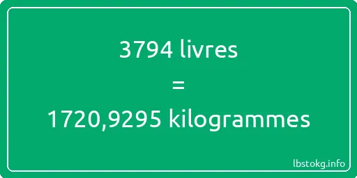 3794 lbs à kg - 3794 livres aux kilogrammes