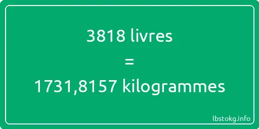 3818 lbs à kg - 3818 livres aux kilogrammes