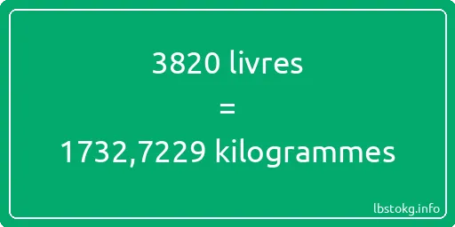 3820 lbs à kg - 3820 livres aux kilogrammes