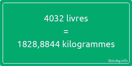 4032 lbs à kg - 4032 livres aux kilogrammes