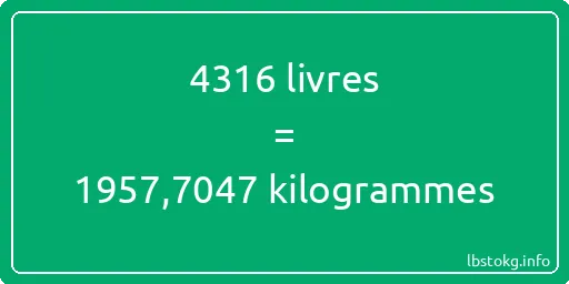 4316 lbs à kg - 4316 livres aux kilogrammes