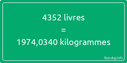 4352 lbs à kg - 4352 livres aux kilogrammes