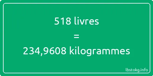 518 lbs à kg - 518 livres aux kilogrammes