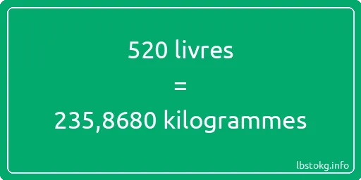 520 lbs à kg - 520 livres aux kilogrammes