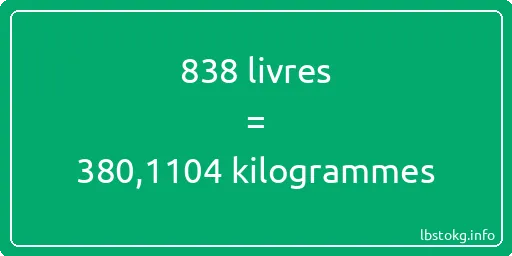 838 lbs à kg - 838 livres aux kilogrammes