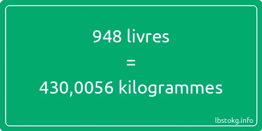 948 lbs à kg - 948 livres aux kilogrammes