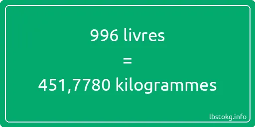 996 lbs à kg - 996 livres aux kilogrammes